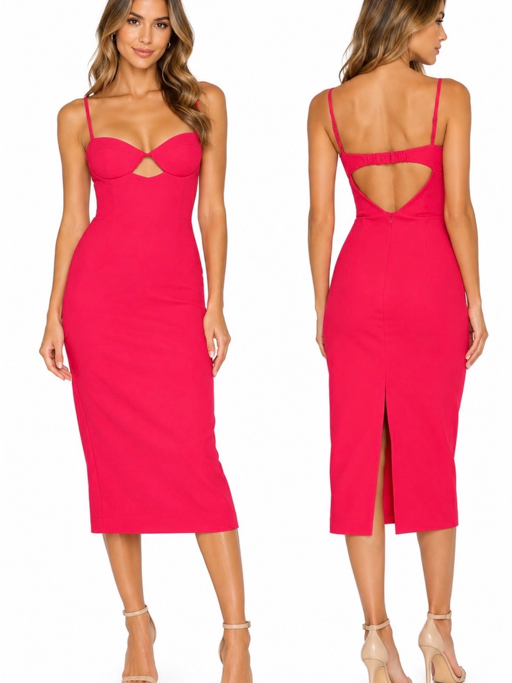 Bardot Vienna Hot Pink Cutout Bustier Midi Dress NWT Size M US 6
